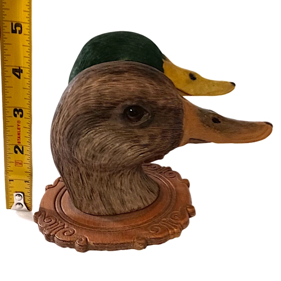 2 Vintage Duck Decoy Head Plaque Wall Decor Mallard Drake Hen Handmade Signed - Picture 3 of 16